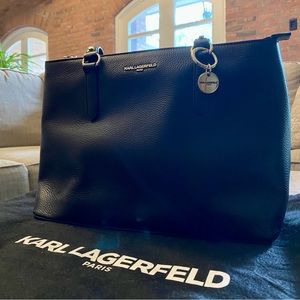 NWOT KARL LAGERFELD PARIS BLACK LEATHER HANDBAG PURSE TOTE
